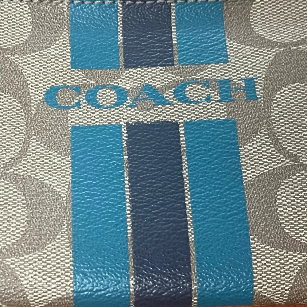 Chic Coach Signature Canvas Card Holder Wristlet Wallet Designer Blue Stripe - Picture 4 of 4
